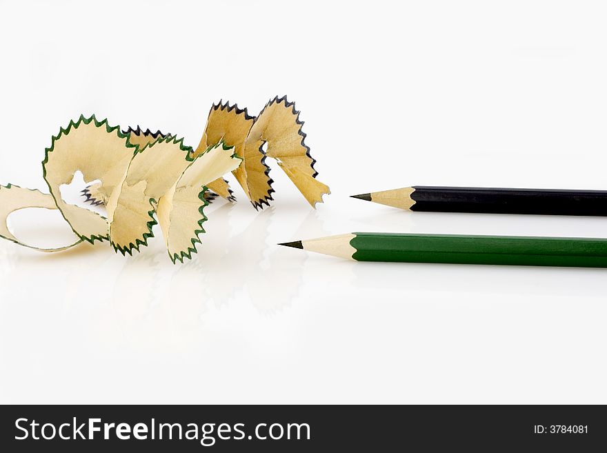 Pencil shavings isolated on white background