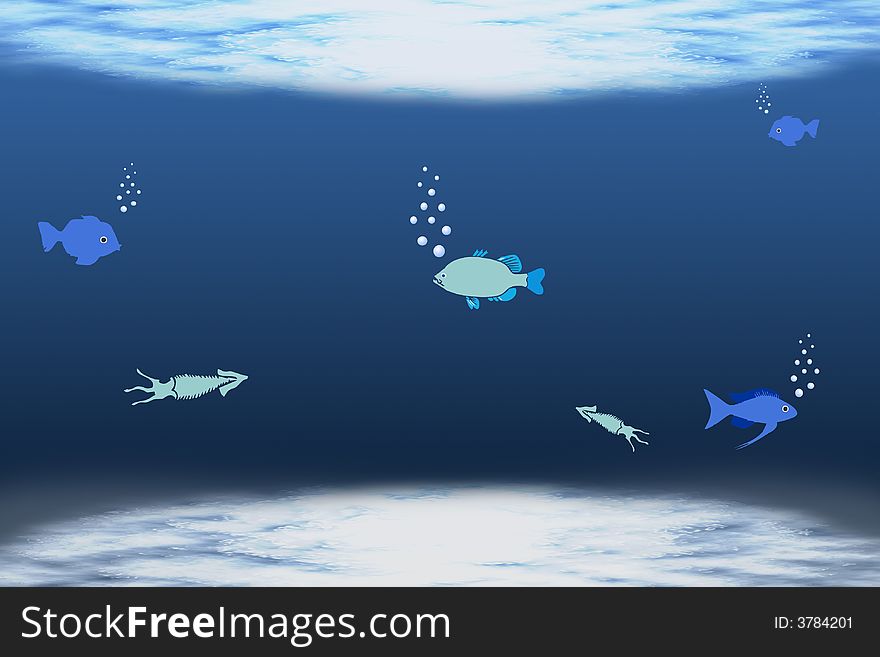 Illustration of a background with fishes