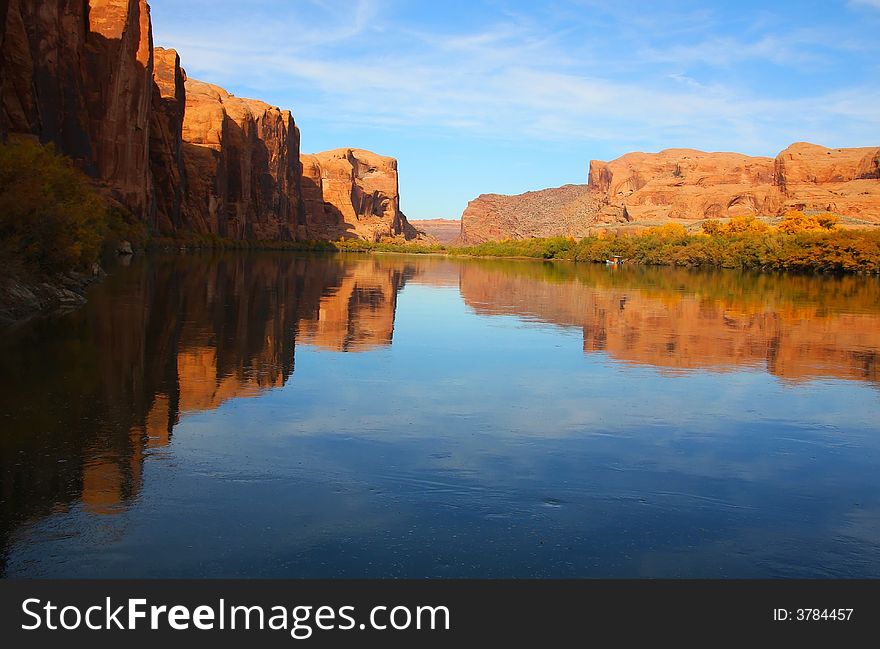 Early morning reflections on the Colorado river in Canyonlands National Park