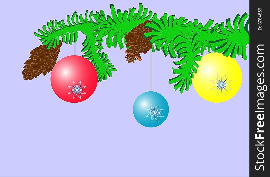 Vector scene ball on fir tree. Vector scene ball on fir tree