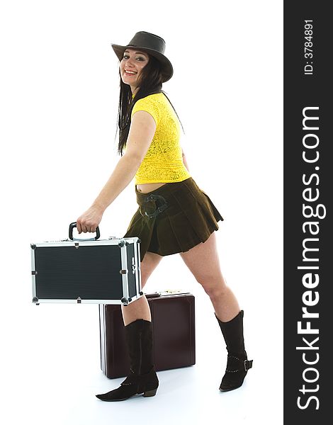 Beautiful Brunette With Valise