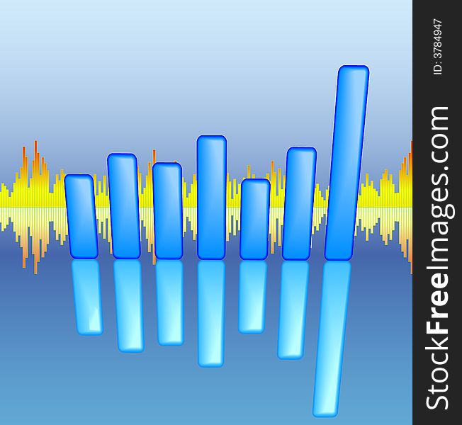 Modern bar chart with digital wave in the background.