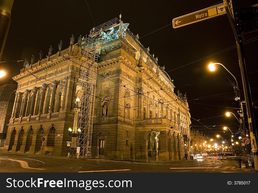 Nation theatre Prague in the night. Nation theatre Prague in the night