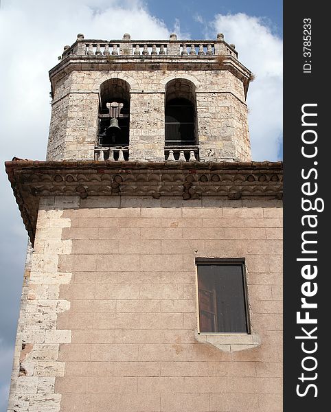 Bell tower of a chuch in the medieval town of Besalu, Spain.