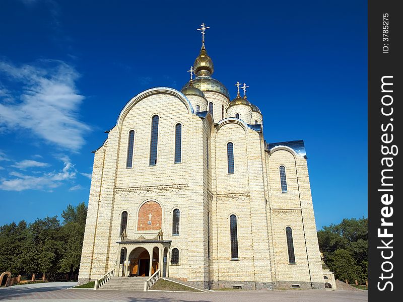 The largest in Ukraine Orthodox St. Archangel Michael's Cathedral situated in Cherkassy city. Vertical panorama stitched from two shots. The largest in Ukraine Orthodox St. Archangel Michael's Cathedral situated in Cherkassy city. Vertical panorama stitched from two shots.