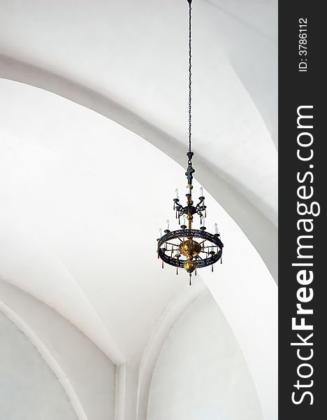 Hanging chandelier in church