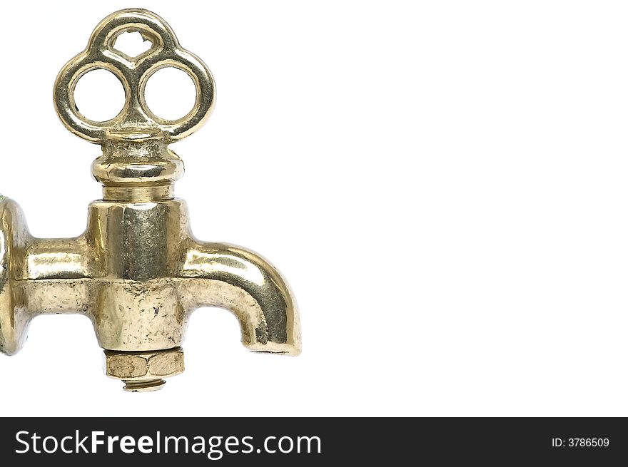 Brass faucet isolated on white background