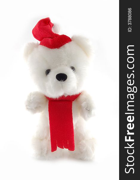 Teddy bear with Santa hat on a white background high resolution photo