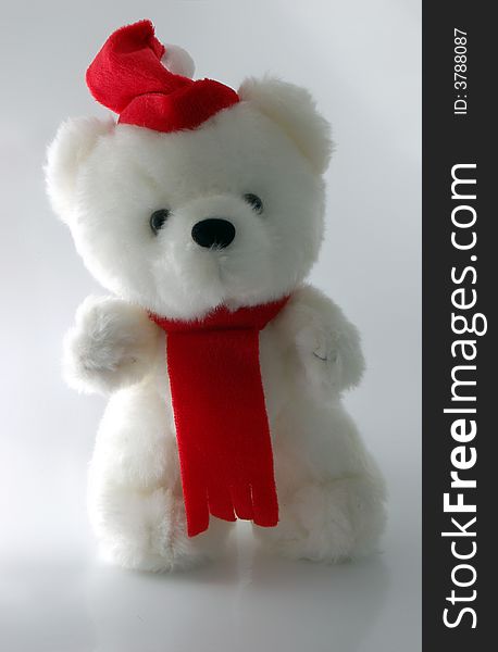 Teddy bear with Santa hat on a white background high resolution photo