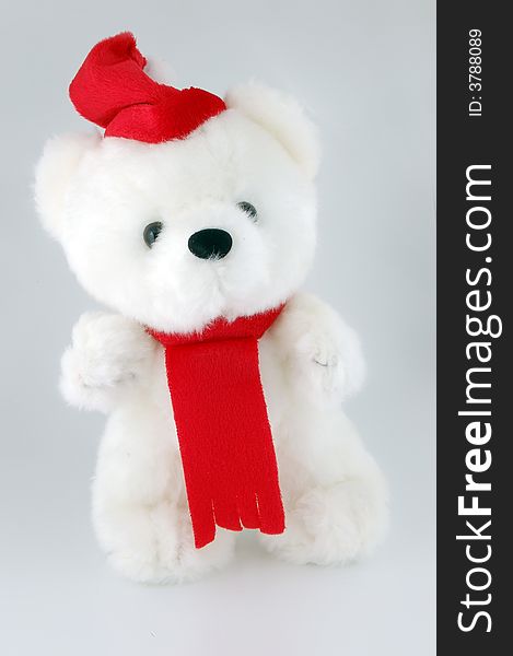 Teddy bear with Santa hat on a white background high resolution photo