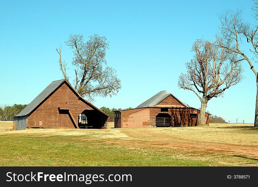 Photographed old rustic barn sheds in rural Georgia.