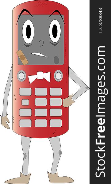 Personified old beat up cell phone with an unhappy expression. Eps file available. Personified old beat up cell phone with an unhappy expression. Eps file available