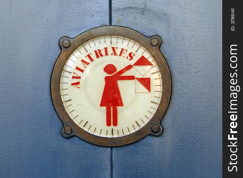 Bathroom sign at airport for aviatrixes - women. Bathroom sign at airport for aviatrixes - women