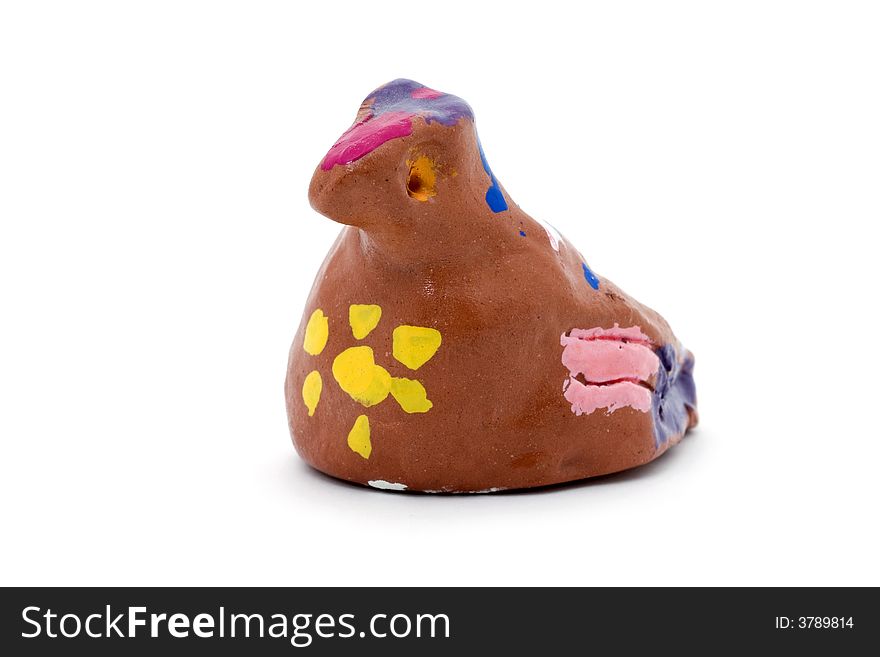 A ceramic chicken made in a children's art class