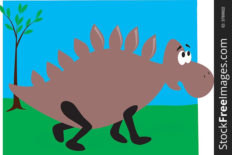 Illustration of a dinosaur walking through a green plane with worry
