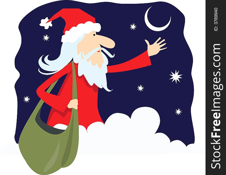 Illustration of a Santa clause with a shoulder bag