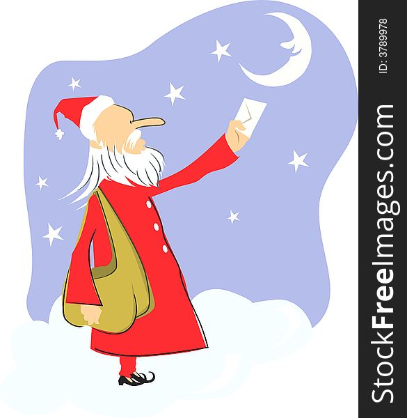 Illustration of a Santa clause with a shoulder bag