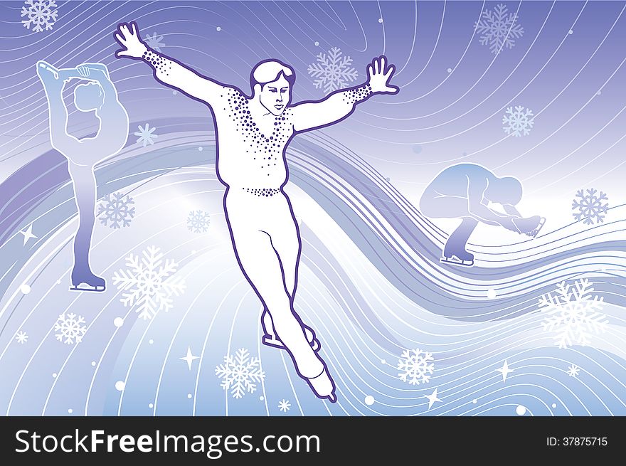 Man figure skaters.Abstract gradient background.Design template,poster,sticker,Wallpaper.Vector Illustration of winter weather. Man figure skaters.Abstract gradient background.Design template,poster,sticker,Wallpaper.Vector Illustration of winter weather