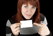 Girl Pointing At A Blank Business Card Stock Image Girl Pointing At A Blank Business Card Stock Image