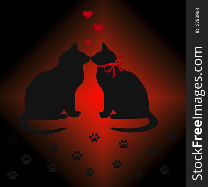 Cats in love illustration on gradient background. Cats in love illustration on gradient background