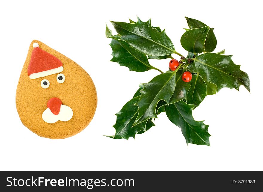 Isolated on white ilex,holly, christmas decoration, santa. Isolated on white ilex,holly, christmas decoration, santa