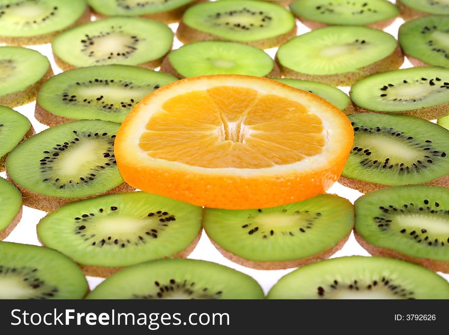 Orange and kiwi slices background