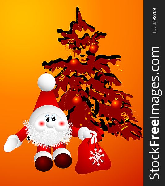 Santa Claus behind christmas tree, vector illustration, EPS and AI files included. Santa Claus behind christmas tree, vector illustration, EPS and AI files included