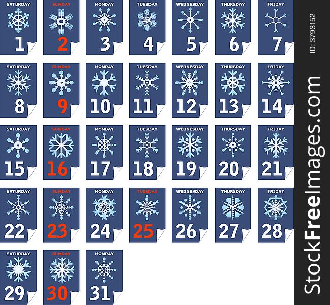 Each day different snowflake calendar, December (separable)