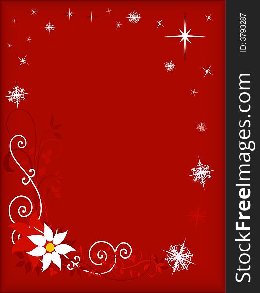 Poinsettia corner design with floral scrolls and stars. Poinsettia corner design with floral scrolls and stars.