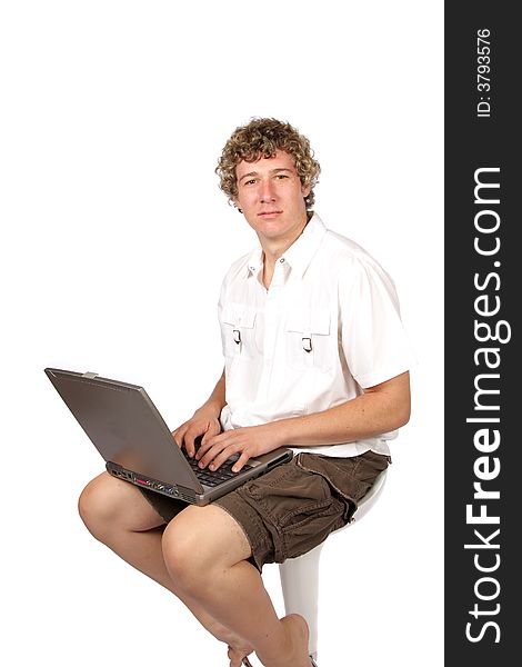 Yuppie working in casual clothes on laptop. Yuppie working in casual clothes on laptop
