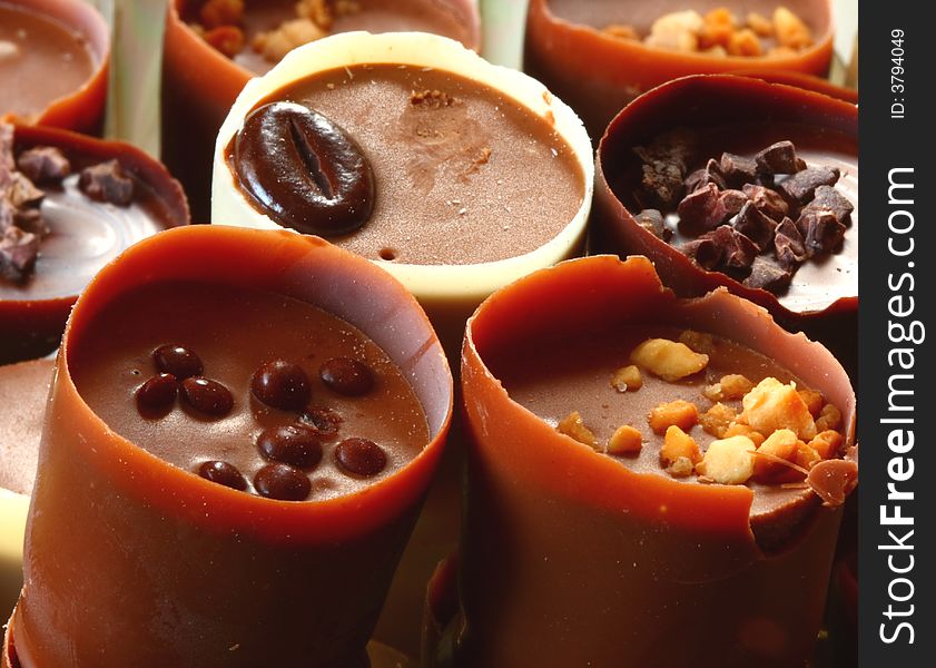 Close up of chocolate cups