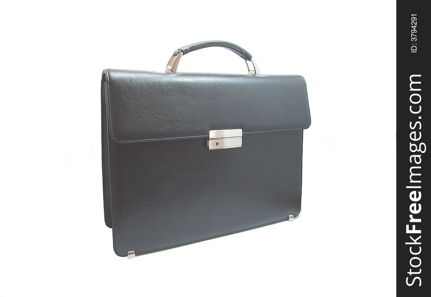 Elegant black briefcase. Isolated on white with clipping path.
