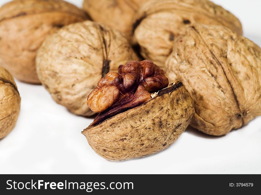 Walnut in closeup by macro lens.