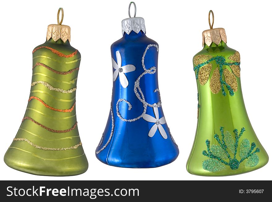 Christmas tree toys in a shape like bells. Christmas tree toys in a shape like bells
