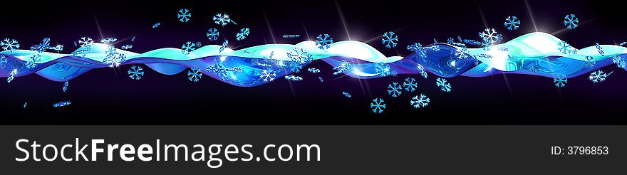 Shiny Snowflakes on Blue Wavy Reflected Background