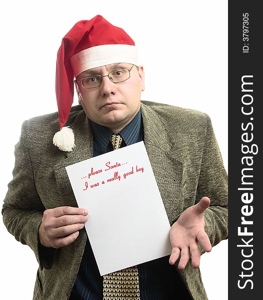 The businessman shows  own wish list for Santa