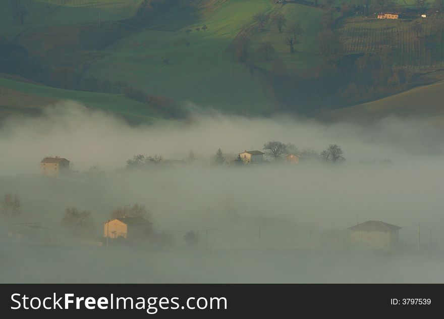 Mist in the valley in Marche, Italy. Mist in the valley in Marche, Italy