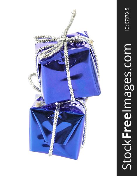 Two blue gift boxes isolated over white background