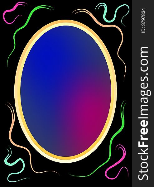 A colorful oval frame in front of a black background and decorative lines in the edges. Available as Illustrator-file. A colorful oval frame in front of a black background and decorative lines in the edges. Available as Illustrator-file