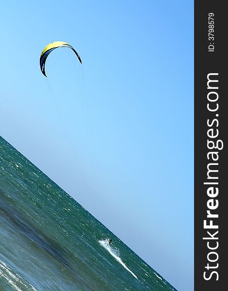 Kite suerfer in Mediterranean sea. Kite suerfer in Mediterranean sea