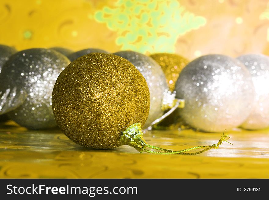 Yellow Christmas ball on background. Yellow Christmas ball on background