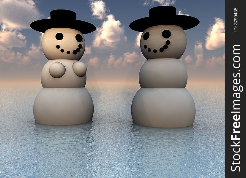 Two Snowman On Holiday In The Water 25