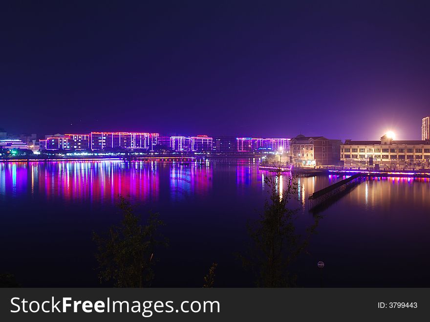 city skyline at night