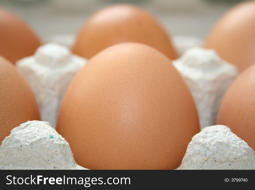 Organic eggs in the box close up