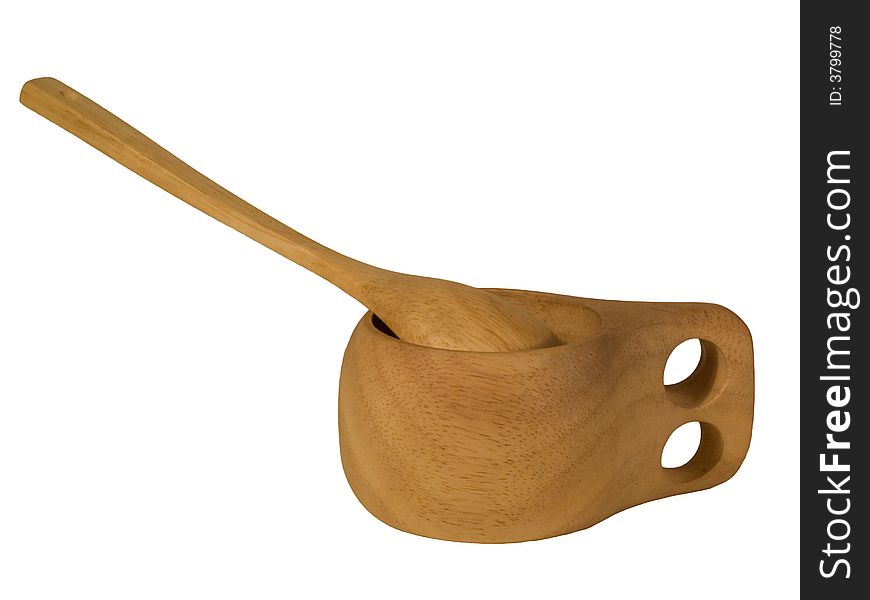 Wooden cup and spoon