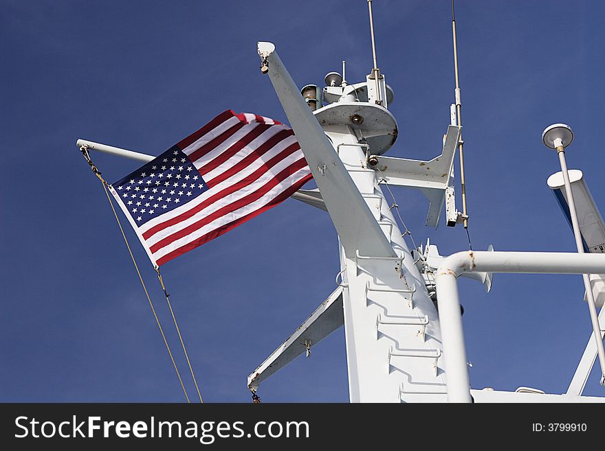 Us Flag flying on Ferry Boat