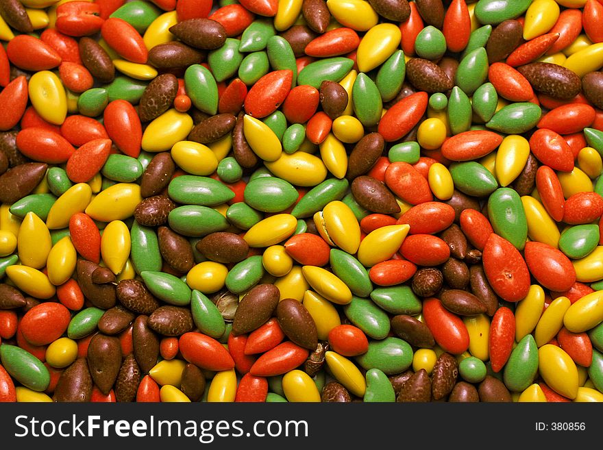 Candy coated sunflower seeds flat shot from above. Candy coated sunflower seeds flat shot from above