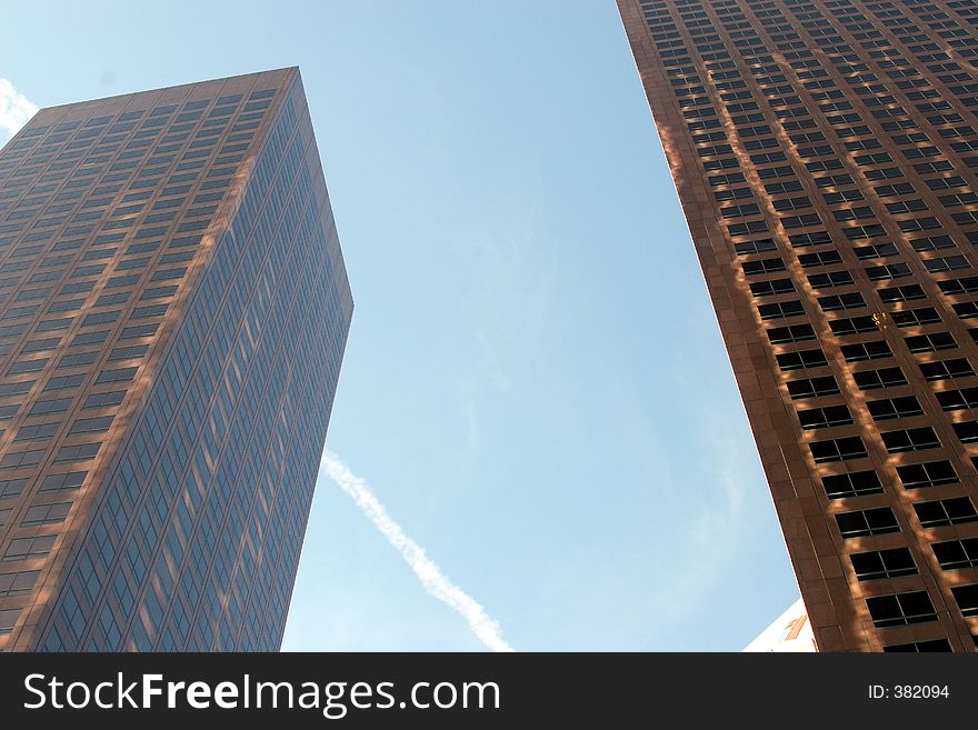 Shot of skyscrapers in downtown los angeles. Shot of skyscrapers in downtown los angeles