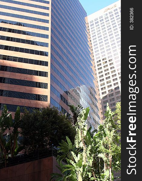 Shot of skyscrapers in downtown los angeles. Shot of skyscrapers in downtown los angeles