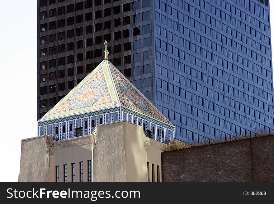 Shot of skyscrapers in downtown los angeles. Shot of skyscrapers in downtown los angeles